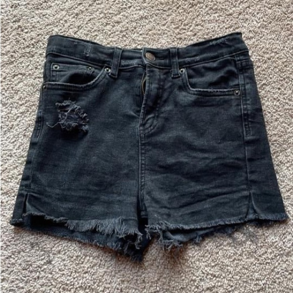 True Craft black distressed denim shorts